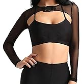 Ypser See Through Mesh Crop Top Sheer Open Front Shrug Fishnet Cover Ups with Buckle