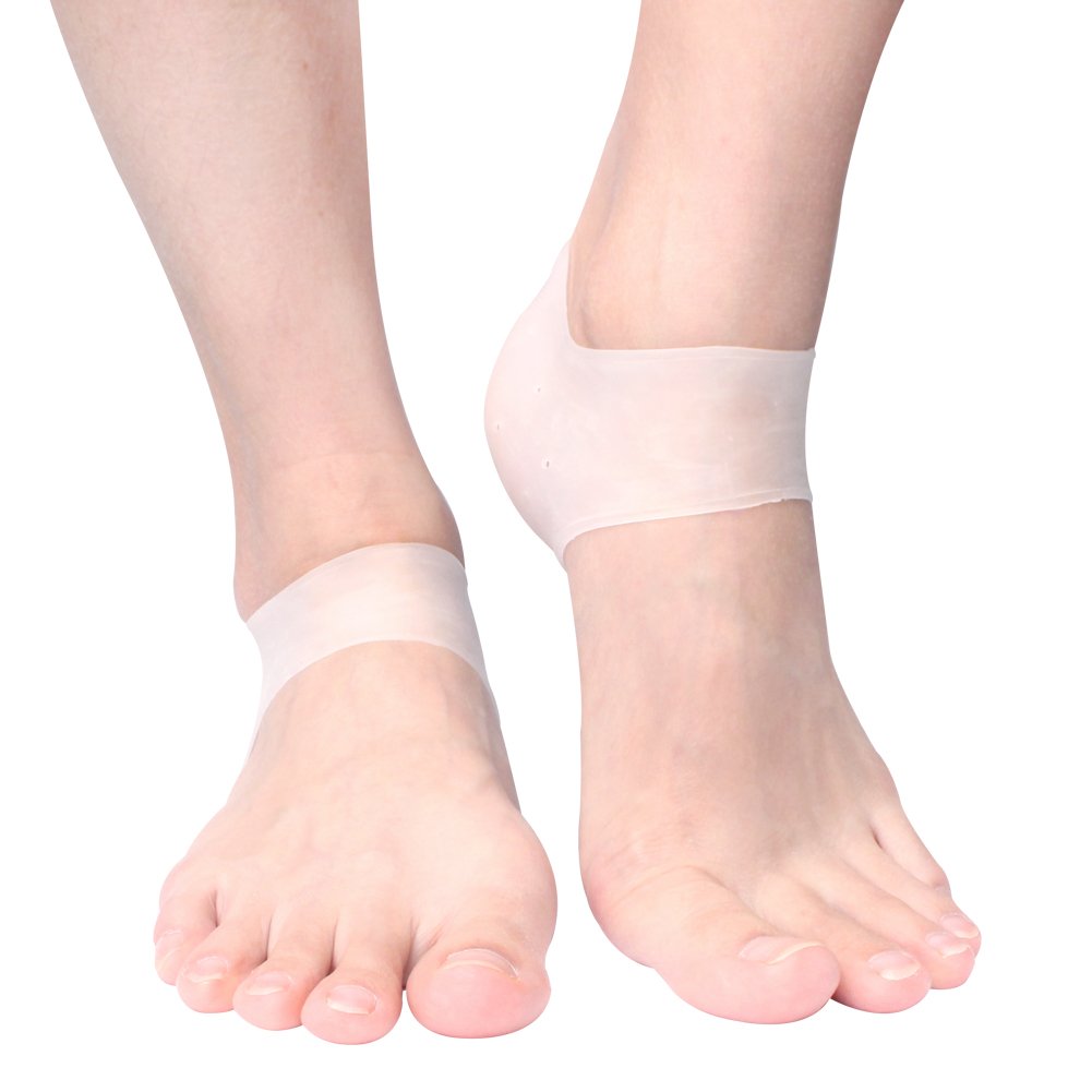 Silicone Cracked Heel Protectors Sleeve - Moisturizing Gel Feet Heel Spur Pads Socks for Relief Heel Pain & Plantar Fasciitis - 1 Pair (1.5mm, White)