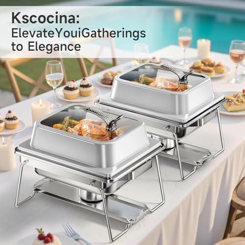 Chafing Dishes for Buffet, 4 Pack 5QT Square Stainless Steel Chafing Dish Set for Home Parties, Christmas Gatherings, Catering Events Complete Buffet Warmer Set (White)