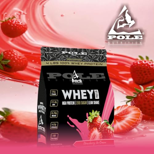 Pole Nutrition Whey Protein | Lean Muscle Shake | High Protein, Zero Sugar (1.81 Kg) | Supports Recovery & Muscle Growth (4 Lbs, STRAWBERRY ICE CREAM)