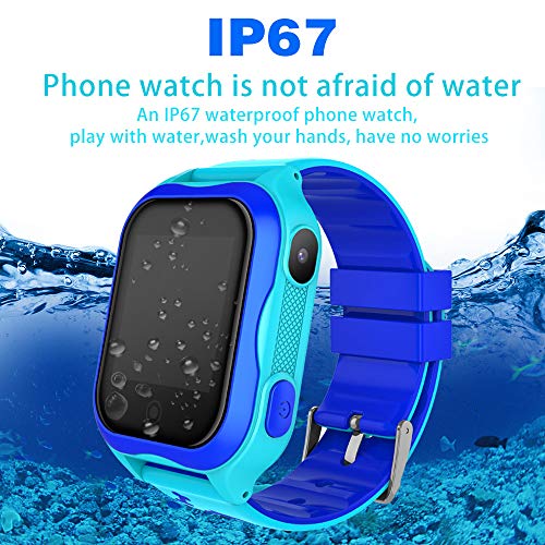 Kids Smart Watch Phone for Girls Boys with GPS Locator Pedometer Fitness Tracker Touch Camera Games Flashlight Anti Lost Alarm Clock Birthday Gift (03 Blue Waterproof)