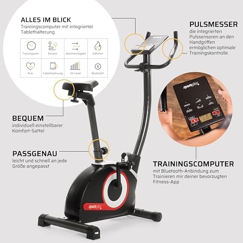 Heimtrainer Fahrrad Compact - Fitness Bike mit 24 Widerstandsstufen - Ergometer Heimtrainer integrierte Herzfrequenz-Messer & App kompatibel - Designed in Germany - bis 120kg