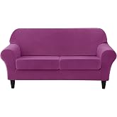 CONRUSER Stretch Sofa Slipcover, Soft Velvet Sofa Covers for 2 Cushion Couch Thick Furniture Protector for Pets &amp; Kids (Purple, M)