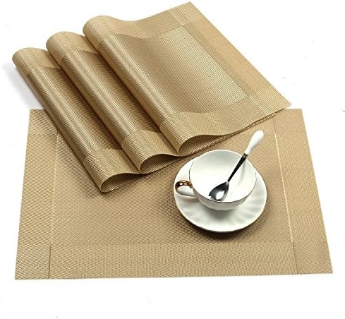 Placemats,VICTING Heat-Resistant Placemats Stain Resistant Anti-skid Washable PVC Table Mats(4Pcs,Gold)