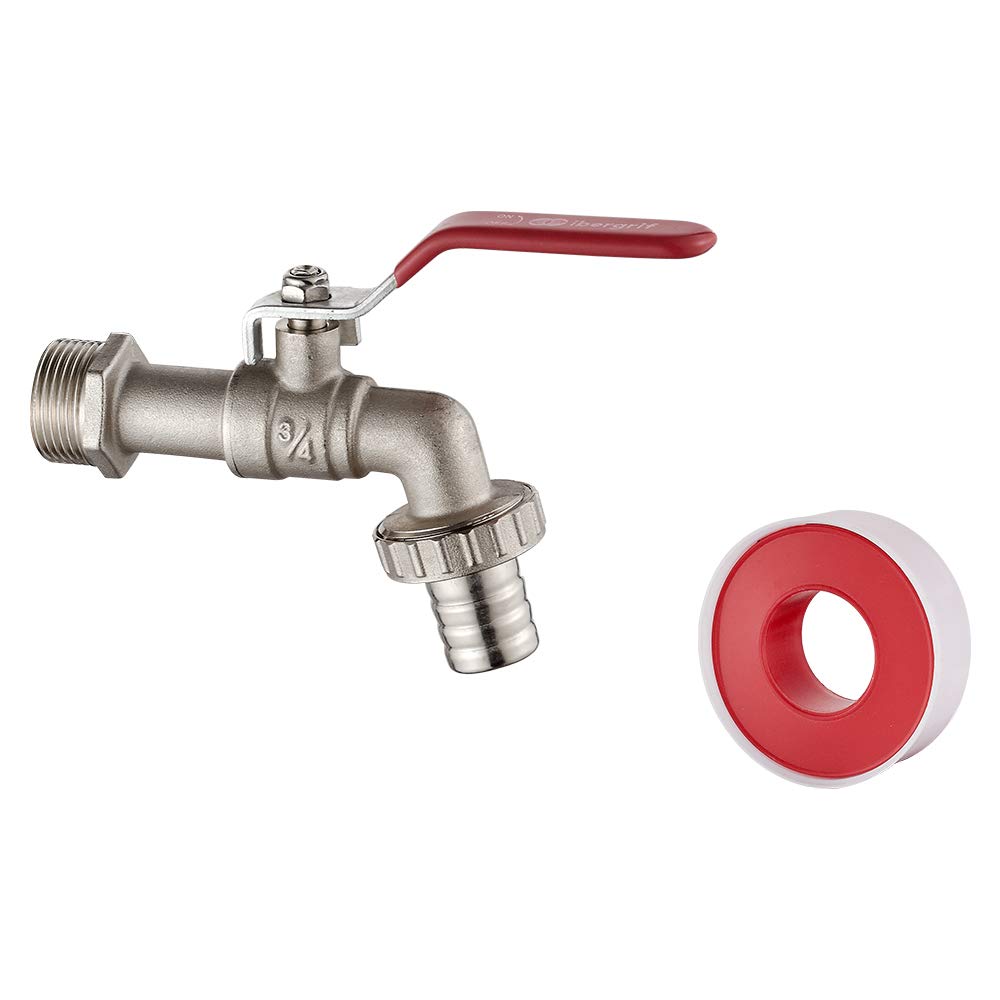 Ibergrif M22202 Garden Tap with Connector, G3/4 Inch Inlet and G1/2 Inch Outlet Outdoor Taps, Antifreeze -10 ℃, High Temperature Resistance 120 ℃ Single Tap Ball Valve Outside Faucet, Brass
