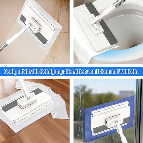 Multifunctional Lazy Mop with One Click Cloth Grip - Hands-Free Flat Mop for Hardwood Tile Floor Cleaning, Long Handle Microfibre Mop for Kitchen, Clip Mop Fits Any Cloth | UK Stock