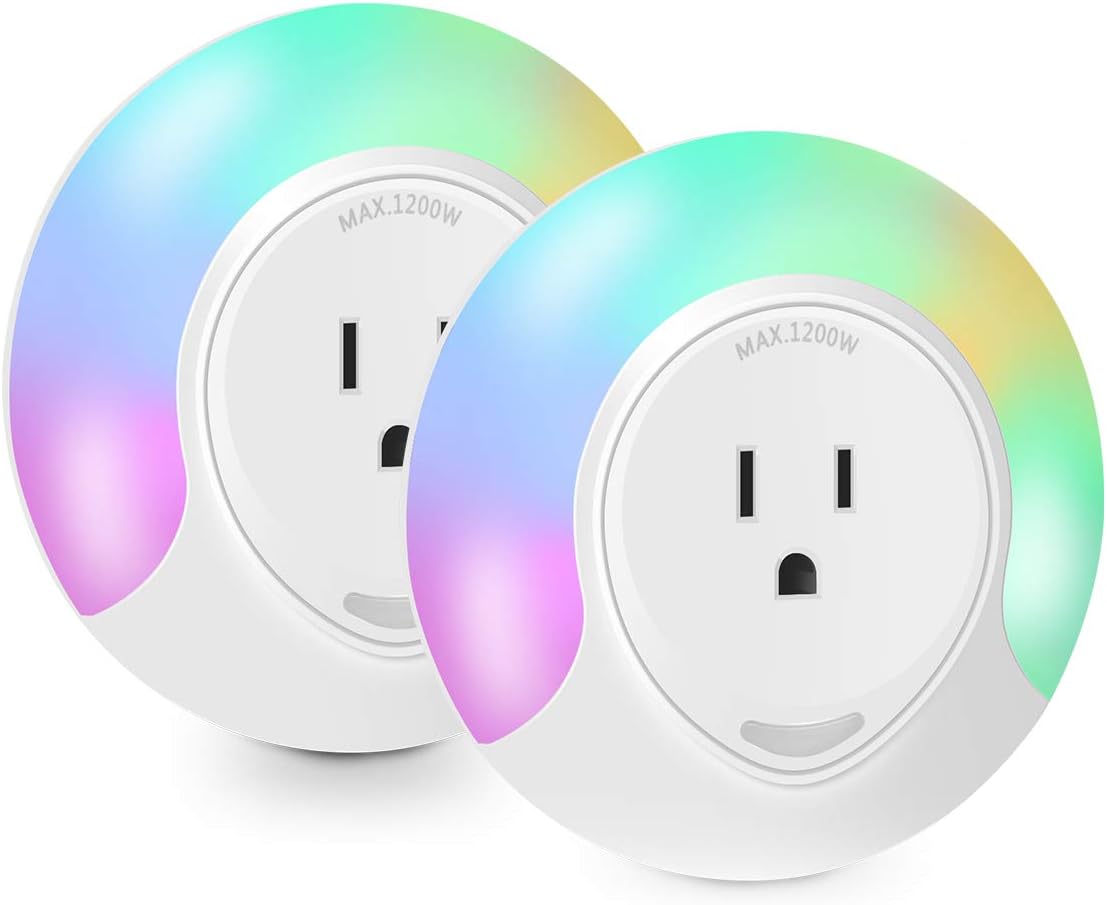 Frebw Extender Wall Light, Chargeable LED Night Lights with Dusk-to-Dawn Sensor, Warm White Colorful Changing Plug in Outlet Charger Light for Bedroom, Living Room, Kitchen, Hallway, Stairs, 2 Pack