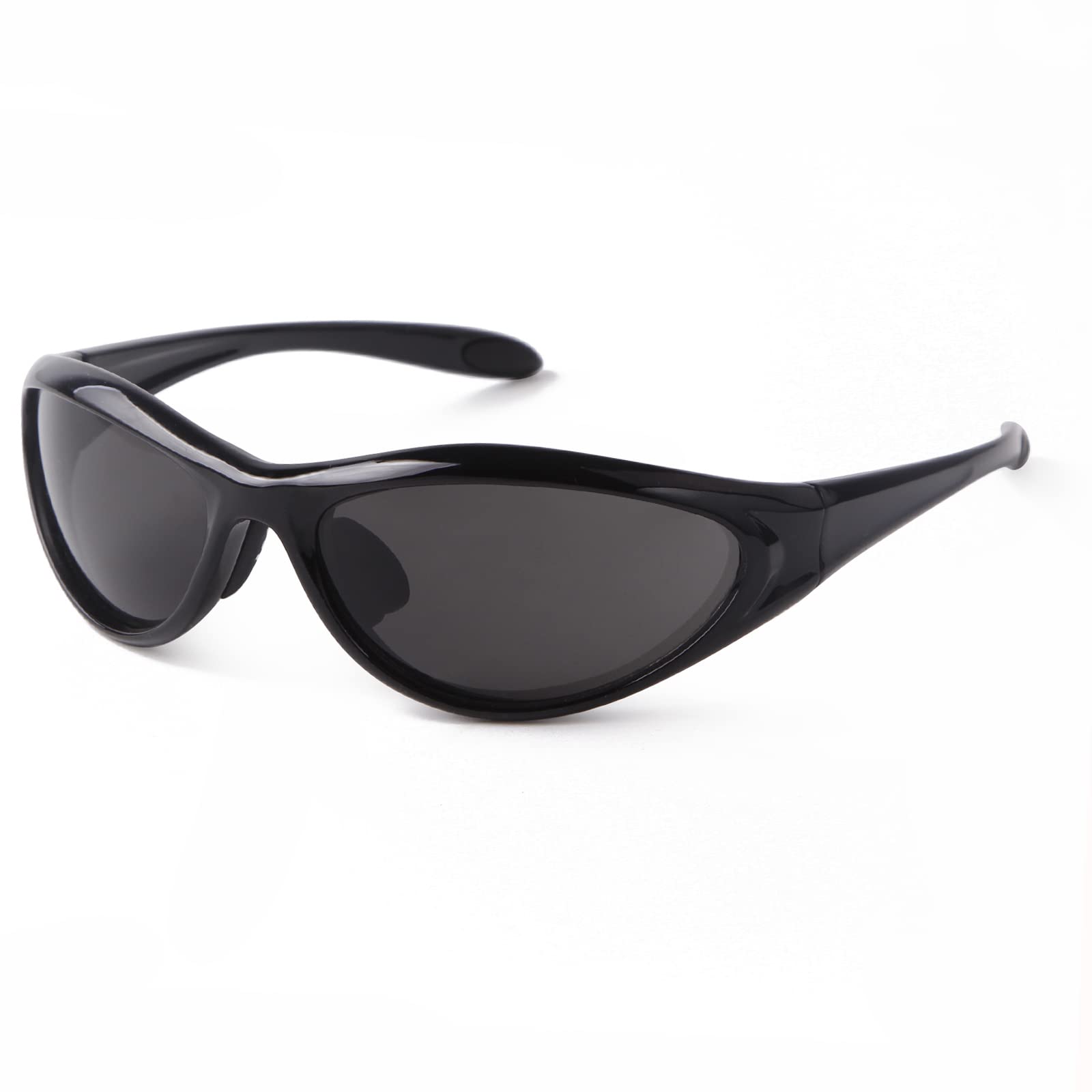 Photo 1 of ADE WU Trendy Rave Sunglasses for Women Men Fashion Black Wrap Around Sporty Sun Glasses for Concert,Party Favors,Black Frame Grey Lense