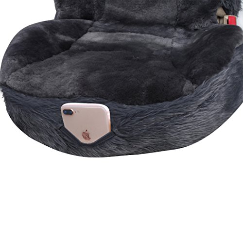 Leader Accessories 1pcs Auto Front High Back Genuine Sheepskin Seat Cover for Car,Truck,SUV Gray - Thumbnail 3