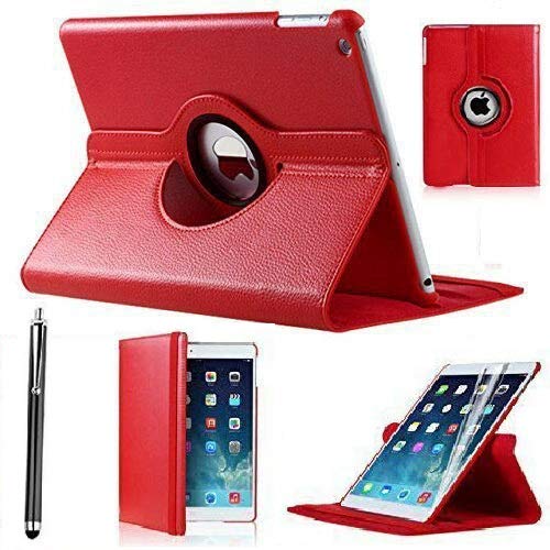 Leather Flip 360 Rotation Case For iPad 10.2" 7th/8th Generation (2019-2020) Corner Protection and Stand Feature (Include Stylus Pen) (Red)