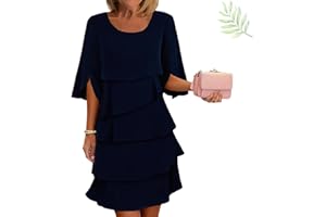 Women Elegant Layered Ruffle Sleeve Dress, Crew Neck Ruffle Tiered Layered Chiffon Flowy Midi Long Dress, for Casual, Party