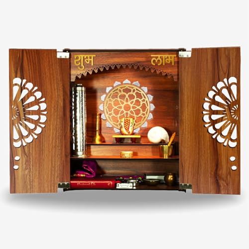 Heartily® Namah Beautiful Wooden Pooja Mandir with Door Temple for Home with Door Mandir for Home with LED Spot Light Product (18 Inch Height)