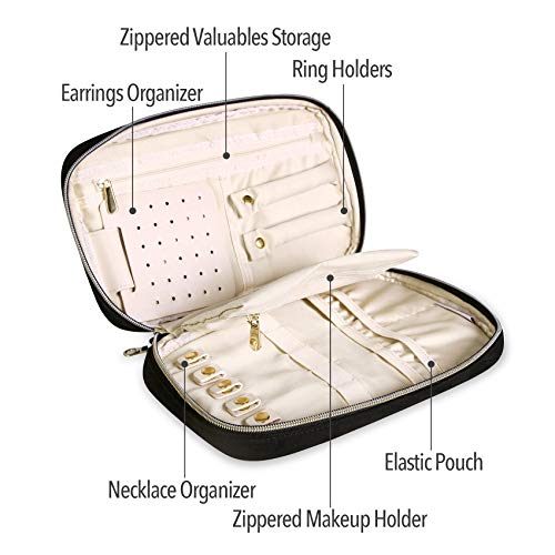 MoMA Travel Jewelry Organizer - 9.8â€L x 6.1â€W x 1.9â€H Jewelry Case - Jewelry Storage Box for Necklace, Earrings, Rings, Bracelets - Women Quilted Jewelry Box Organizer - Girl Portable Jewelry Case