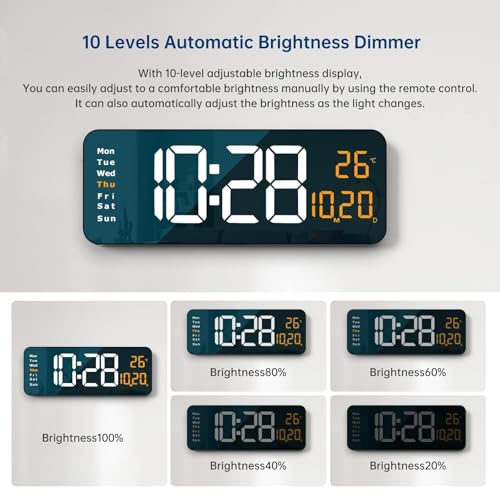 X spring Digital Wall Clock Large Display, 41CM Remote Control Wall Clock, Big Digital Clock with Clear LED Display, Adjustable Brightness, Date Week Temperature, Wall Clocks for Living Room Bedroom