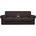 Easy-Going 100% Dual Waterproof 4 Pieces Stretch Soft Couch Cover for Dogs, Sofa Slipcover for 3 Separate Cushion Couch Leakproof Furniture Protector for Kids, Pets Chocolate