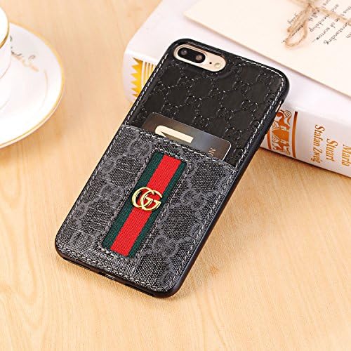 iPhone 8 Plus Case Luxury PU Leather Hard Back Cover Fashon Style Case with Card Slots for iPhone 7 Plus (Black)