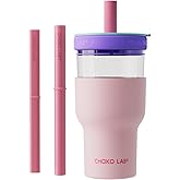 CHAKO LAB Insulated Stainless Steel Water Bottle | Dual-layer tumbler with Glass Linner and Stainsteel Linner | BPA-Free Leak Proof Thermos | 20oz Bottle with Two Straw | Pink & Purple
