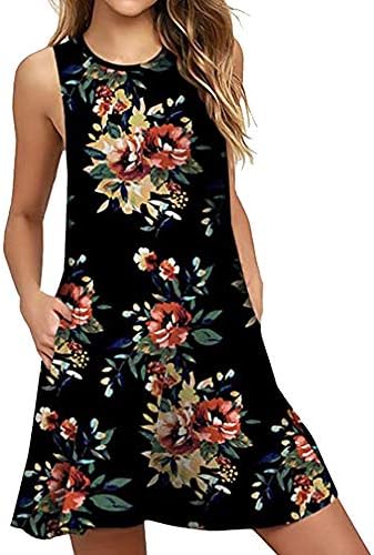 QIUYEJUO Women Sleeveless Rose Floral Print Summer Casual Swing T
