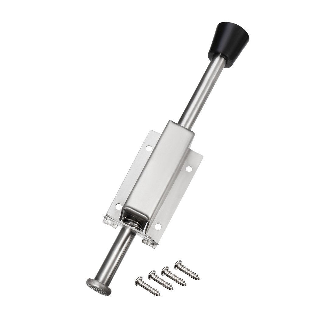 sourcing map Stainless Steel Brushed Easy-Step Door Stop Spring Loaded Lock 200mm Length