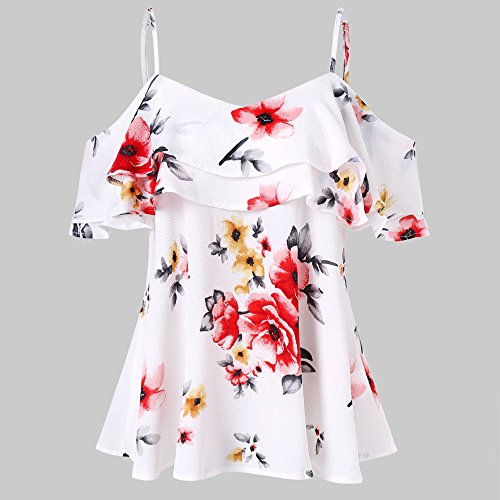 Ghazzi Women Tops Teen Girls Floral Printed Shirts Off Shoulder Short Sleeve Blouse Pullover Crop Top Tee Shirt Sweatshirt