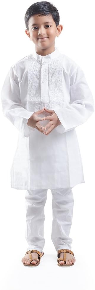 Nilay Business House White Boys Chickan Kurta and Pyjama