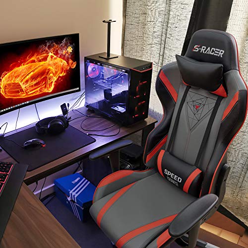 Homall Racing Office High Back PU Leather Computer Desk Video-Game-Chairs, Black/Gray - Thumbnail 5