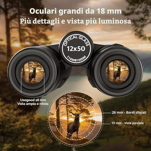 Usogood Professional 12 x 50 Binoculars for Adults- BaK4 Prisms and FMC Lens, Powerful Binoculars for Birdwatching, Hunting, Hiking with Tripod Adapter