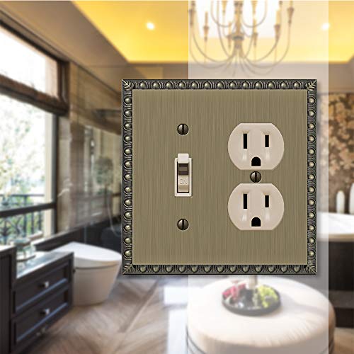 Amerelle Egg & Dart Single Toggle/Single Duplex Cast Metal Wallplate in Brushed Brass - Thumbnail 2