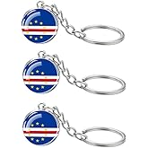 LLBFHH 3 Pcs Cape Verde Flag Key Chain,Cool Keychain for Car Keys, Stainless Steel Keyrings & Keychains,Used for Home Decoration, Jewelry Hanging Decorations.