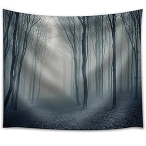 Entry to a Foggy Forest During Night Time - Fabric Tapestry, Home Decor - 51x60 inches