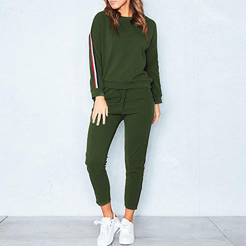 Dreamyth-Winter 2PCS Womens Tracksuit Hoodies Sweatshirt Top Pants Sets Sport Wear Casual Suit (Green, S)