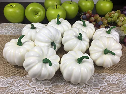 COTOSEY Lifelike Simulation Artificial Pumpkins 10 Pcs for Festive Wedding Halloween Party Home Decoration (White)