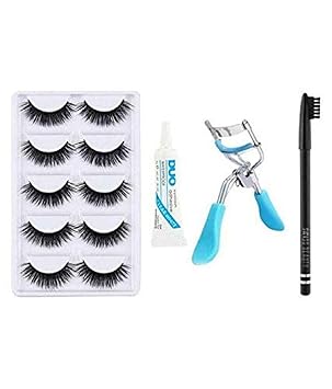 Miss Hot 5 Pieces Eyelashes with Eyelash Glue and Eyelash Curler With Black Eyebrow Free