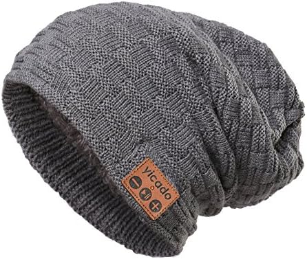 Bluetooth Beanie Hat Earbud Wireless Headphone Headset Earphone Speakerphone Wireless Hands-Free Hat Sport Knit Cap, Built-in Mic Warm Soft Winter Knitted Short Cap Mic Outdoor BB028_GREY