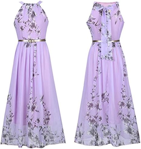 JudyBridal Women Floral Print Summer Boho Long Beach Dresses Prom Party Dress XL Lilac