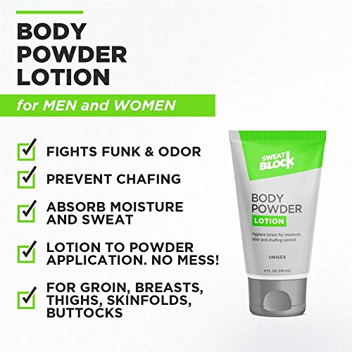 SweatBlock Body Powder Lotion, Talc Free, Anti-Chafing, Deodorizing - No Mess Body Powder for Men and Women, 4 fl oz - Thumbnail 2