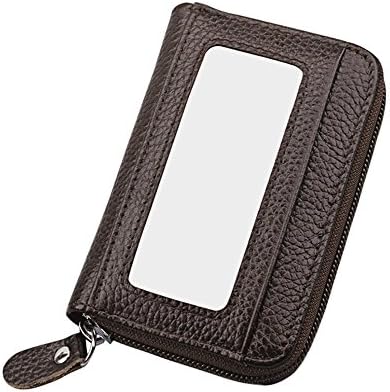 UniLife Women’s Genuine Leather Secure RFID Blocking Credit Card Holder Spacious Zipper Wallet Small Purse (Coffee)