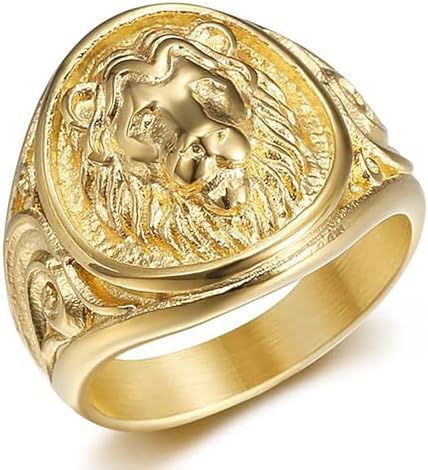 Gold Lion Ring,Gothic Cross Lion Ring for Men, Iced Out Gold Lion