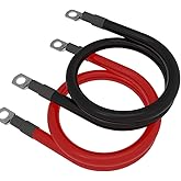 4 AWG Gauge 3 FT Battery Wire Set Red + Black Pure Copper Power Inverter Cable (Positive & Negative) Terminal in 3/8‘’ Lug Co