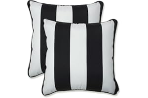 Pillow Perfect Stripe Indoor/Outdoor Accent Throw Pillow, Plush Fill, Weather, and Fade Resistant, Throw - 16.5" x 16.5", Black/White Cabana Stripe, 2 Count