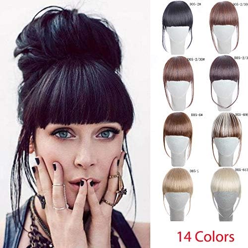 Womens Cute Natural Straight Hair Extension Clip in Front Neat Bang Fringe Hairpiece Wig (6K)