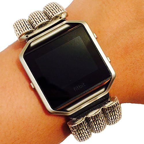 Fitbit Blaze Jewelry - Fitness Tracker Accessory Bracelet - Geometric Etched Silver Gold RAMONA Bracelet Accessory (Silver)