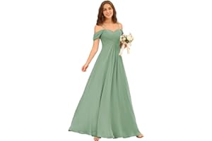 Miao Duo Off Shoulder Long Bridesmaid Dresses 2025 with Pockets A Line Chiffon Formal Dress for Women Wedding MD1201