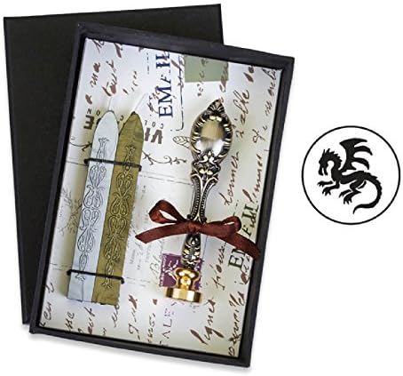 Vintage Deluxe Wax Seal Kit with Dragon Symbol-Moss and Silver Sealing Wax