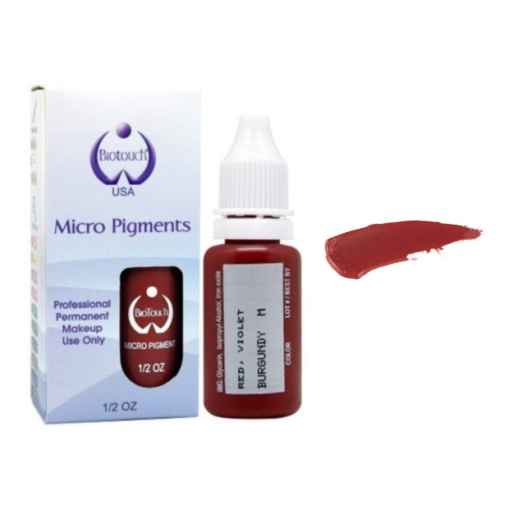 BIOTOUCH Micropigment BURGUNDY Lighten Pigment Color Permanent Makeup Microblading Supplies Eyebrow Shading Micropigmentation Cosmetic Tattoo Ink Lip Eyeliner Feathering Hair Stroke LARGE Bottle 15ml