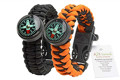 A2S Paracord Bracelet Survival Gear Kit Colorful Everest Series with built-in New Type Compass, Fire Starter, Emergency Knife & Whistle – Pack of 2 - Quick Release Buckles – Lightweight & Durable