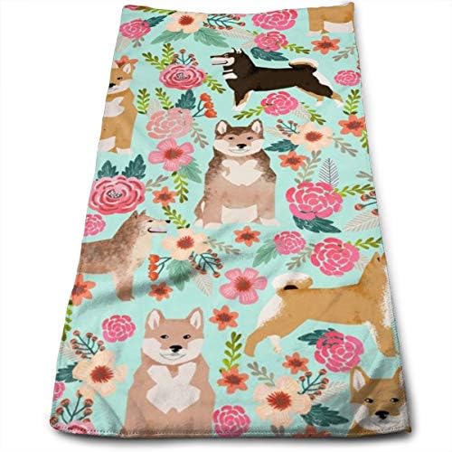 momnn Shiba Inu Florals Mint Dog Dogs Pets Japanese Dog Cute Japanese Dog Hand Towels Dishcloth Floral Linen Hand Towels Super Soft Extra Absorbent for Bath,Spa and Gym 11.8"x 27.5"