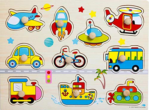 Ranvi Hand Grasp Knob Pegged Puzzle Wooden Quality Cognitive Board Children Toys - Bus