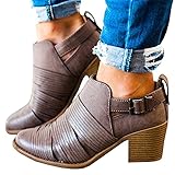 Huiyuzhi Women Fall Strap Buckle Chunky Low Heel Round Toe Faux Leather Ankle Booties