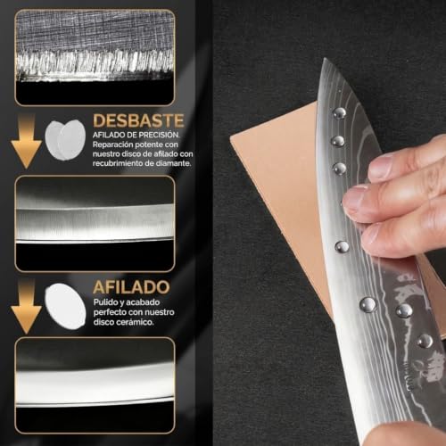 Knife Sharpener Roller, Professional Knife Sharpener for Kitchen Knives, Sharpening Stone, Rolling Knife Sharpener on 5 Discs, Two Sharpening Angles 15° and 20° (Black)